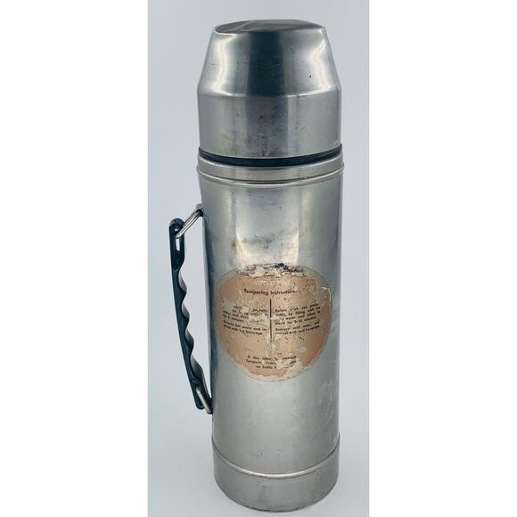 Uno Vac Thermos Stainless Steel Vintage Unbreakable 2711078 One Qt Silver Handle - Picture 3 of 15